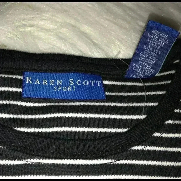 Karen Scott Women’s Black & White Stripe T-Shirt - Picture 5 of 6